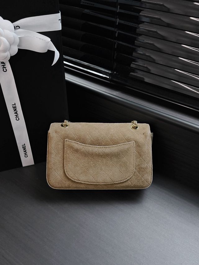 CC suede calfskin mini flap bag AS6281 light brown