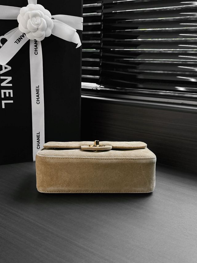 CC suede calfskin mini flap bag AS6281 light brown