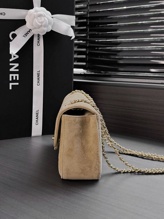 CC suede calfskin mini flap bag AS6281 light brown