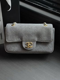 CC suede calfskin mini flap bag AS6281 grey