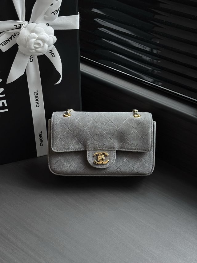CC suede calfskin mini flap bag AS6281 grey