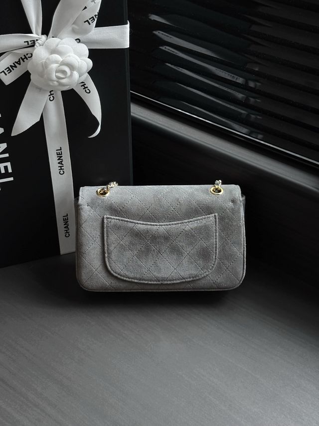 CC suede calfskin mini flap bag AS6281 grey