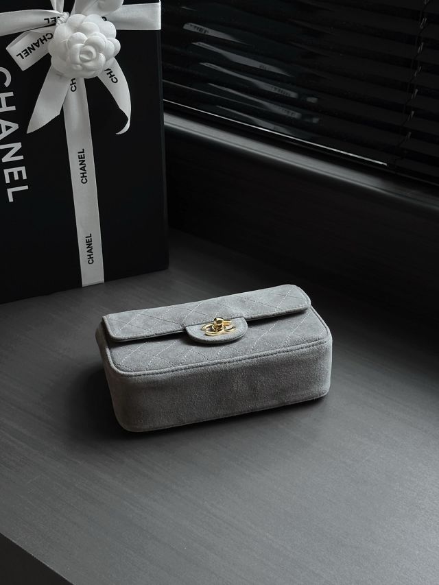 CC suede calfskin mini flap bag AS6281 grey