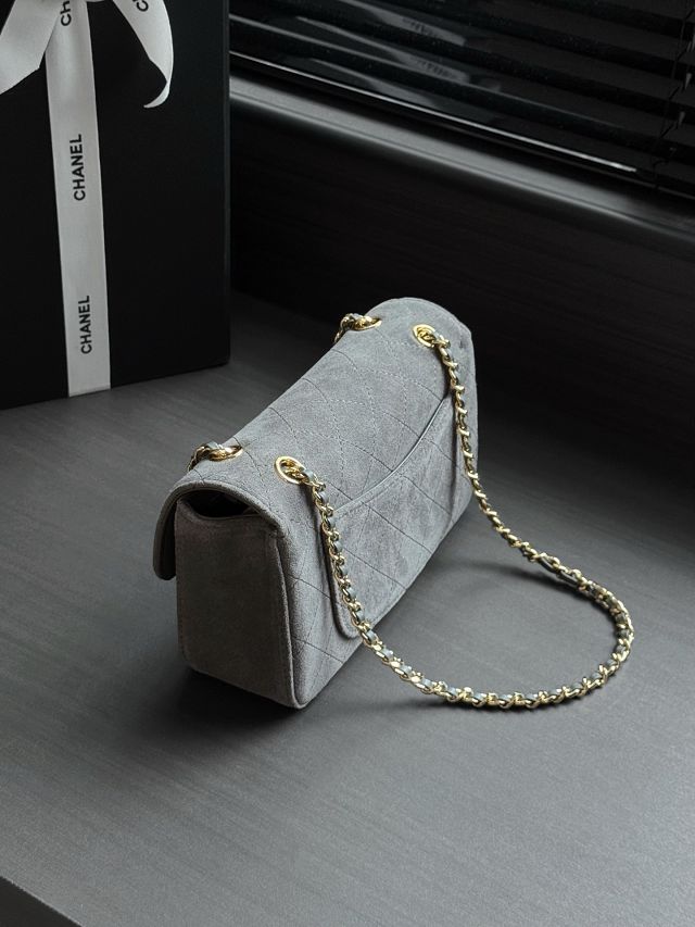 CC suede calfskin mini flap bag AS6281 grey