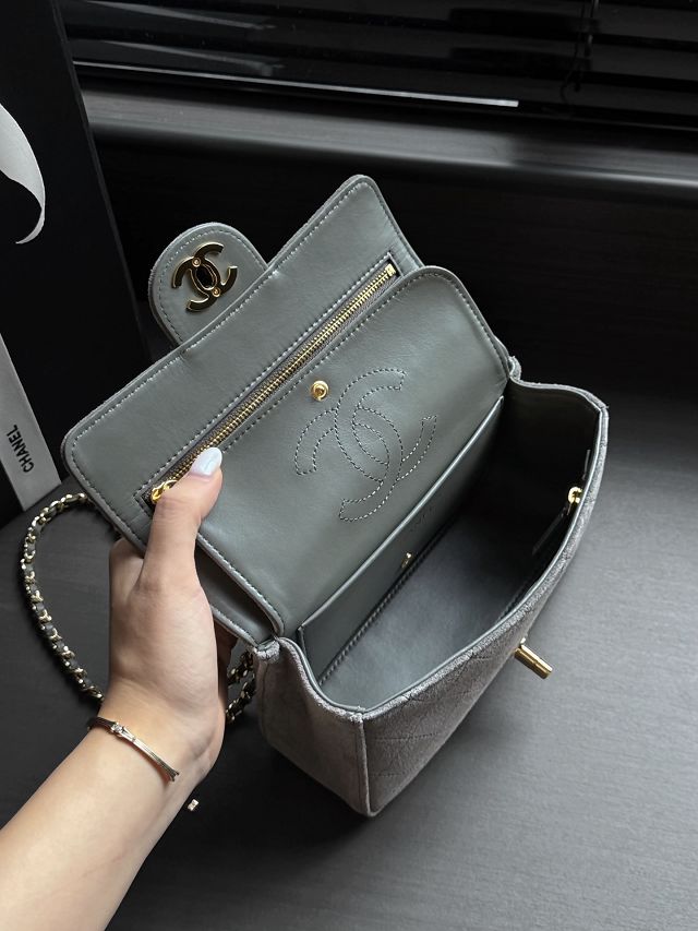 CC suede calfskin mini flap bag AS6281 grey