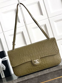 CC crocodile calfskin maxi flap bag AS6231 green