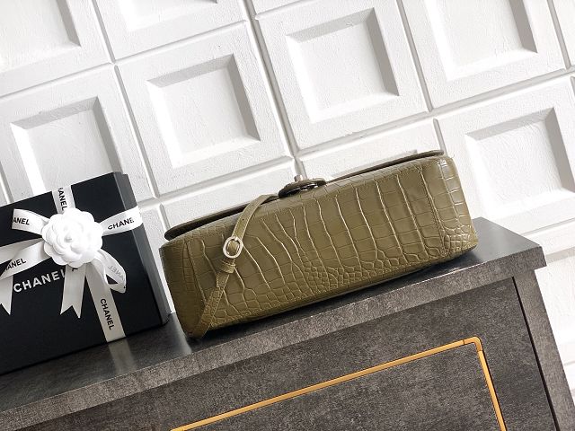 CC crocodile calfskin maxi flap bag AS6231 green
