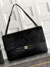 CC crocodile calfskin maxi flap bag AS6233 black