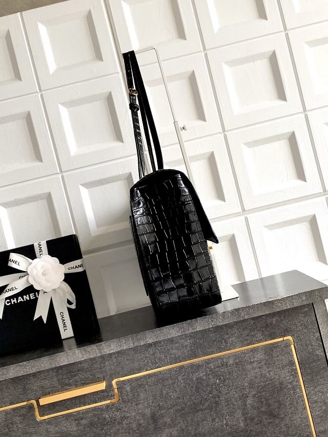 CC crocodile calfskin maxi flap bag AS6233 black