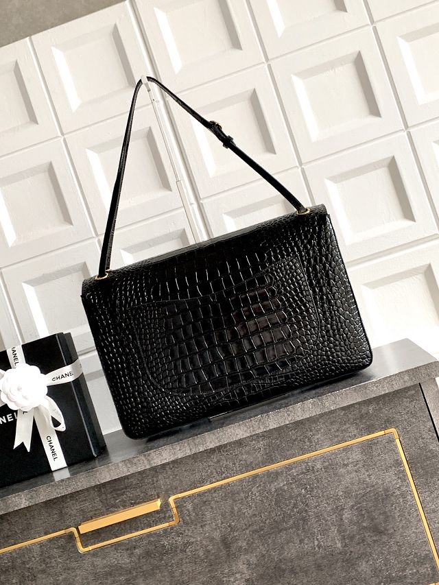 CC crocodile calfskin maxi flap bag AS6233 black