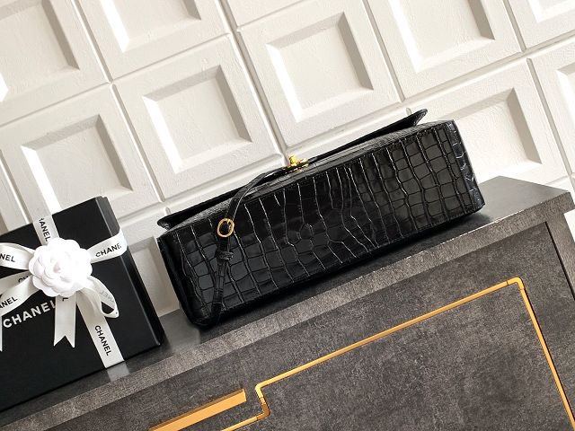 CC crocodile calfskin maxi flap bag AS6233 black