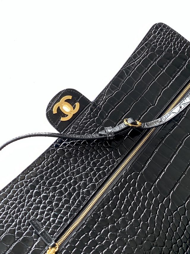 CC crocodile calfskin maxi flap bag AS6233 black