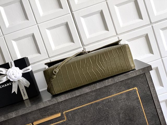 CC crocodile calfskin maxi flap bag AS6233 green