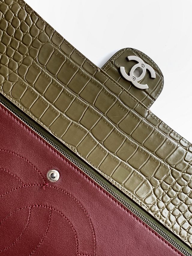 CC crocodile calfskin maxi flap bag AS6233 green