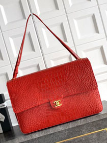 CC crocodile calfskin maxi flap bag AS6233 red
