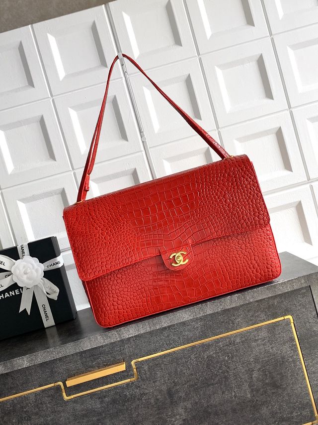 CC crocodile calfskin maxi flap bag AS6233 red