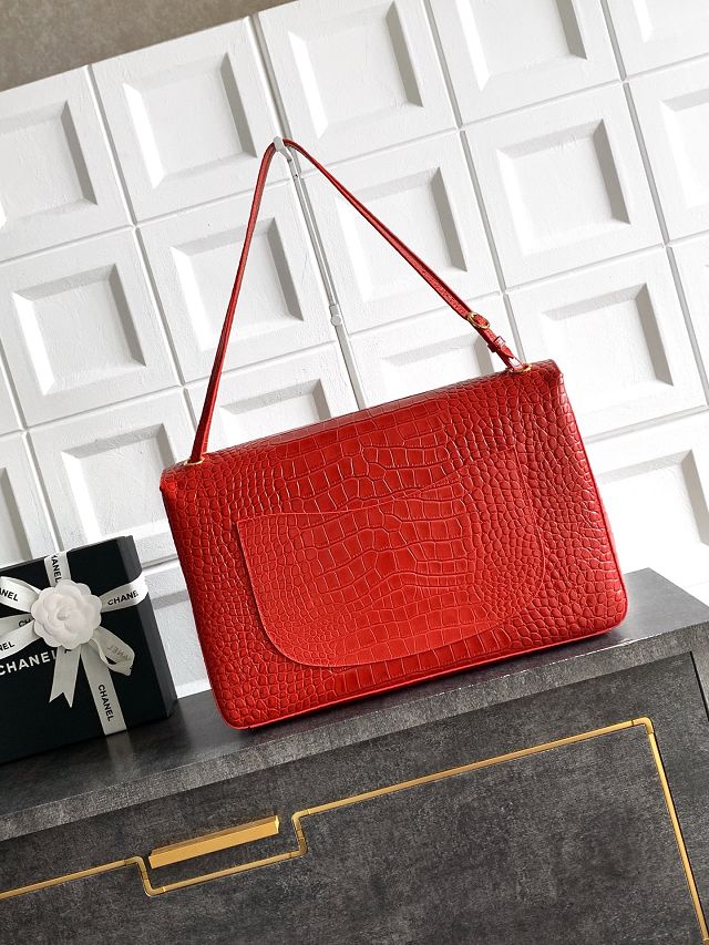 CC crocodile calfskin maxi flap bag AS6233 red