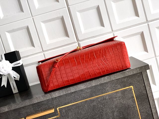 CC crocodile calfskin maxi flap bag AS6233 red