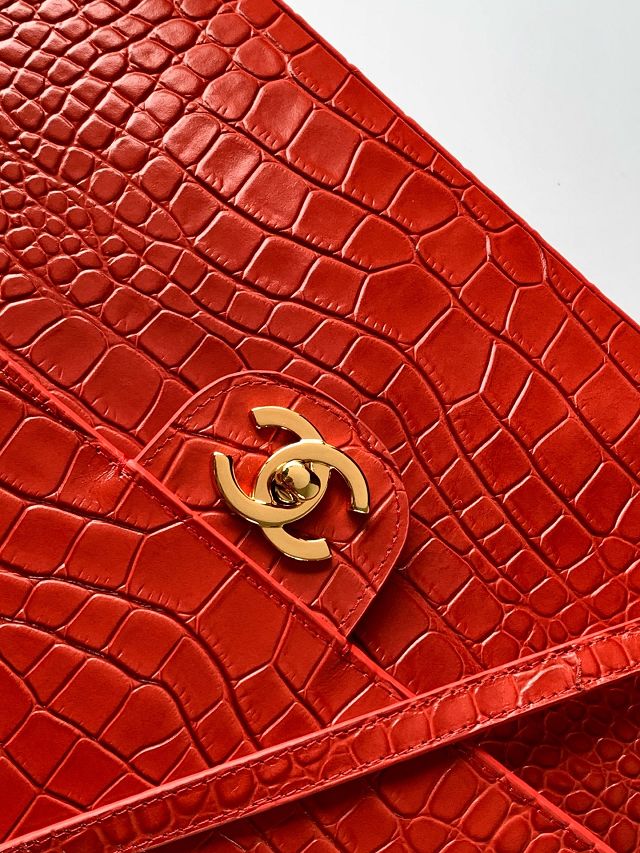 CC crocodile calfskin maxi flap bag AS6233 red