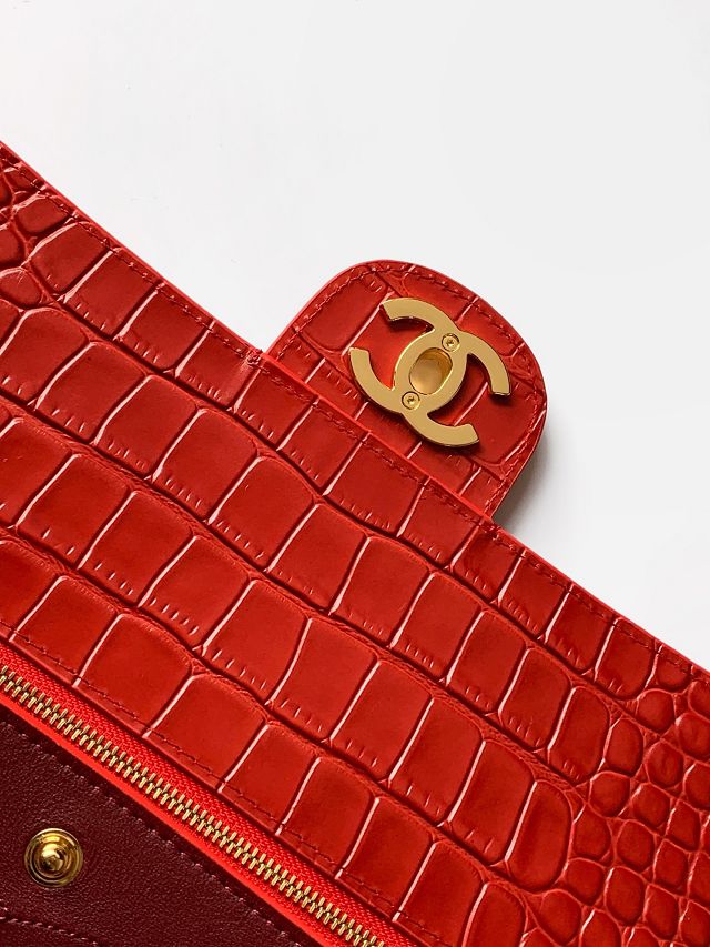CC crocodile calfskin maxi flap bag AS6233 red