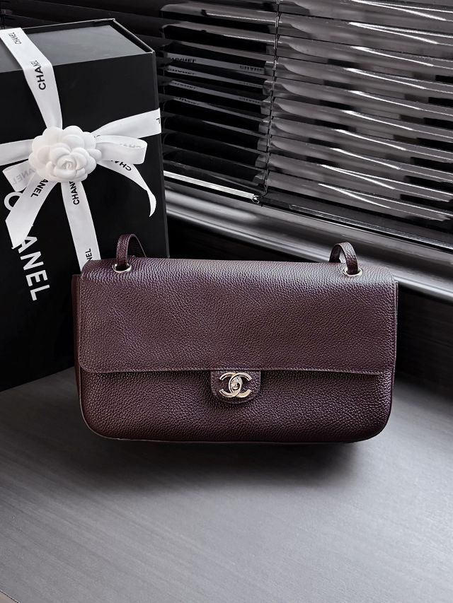 CC grained calfskin maxi flap bag AS6231 dark brown