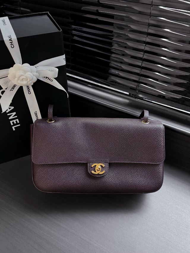 CC grained calfskin maxi flap bag AS6231 dark brown