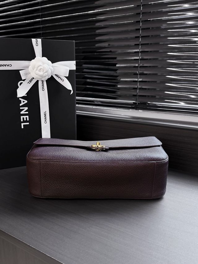CC grained calfskin maxi flap bag AS6231 dark brown