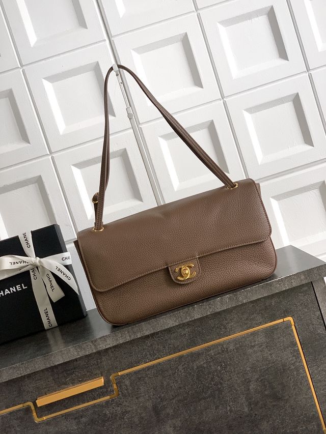 CC grained calfskin maxi flap bag AS6231 light brown
