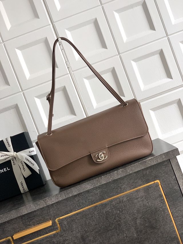CC grained calfskin maxi flap bag AS6231 light brown