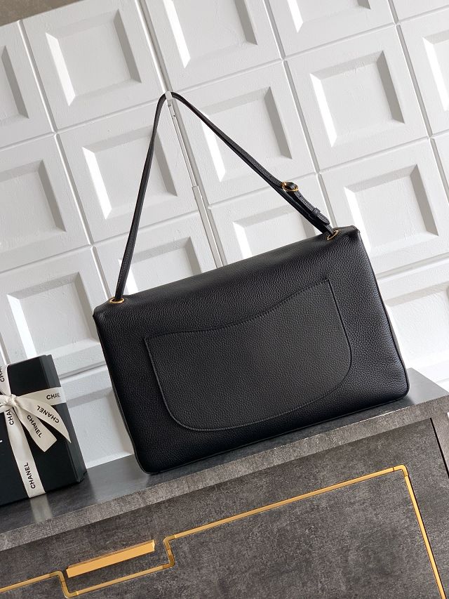 CC grained calfskin maxi flap bag AS6233 black