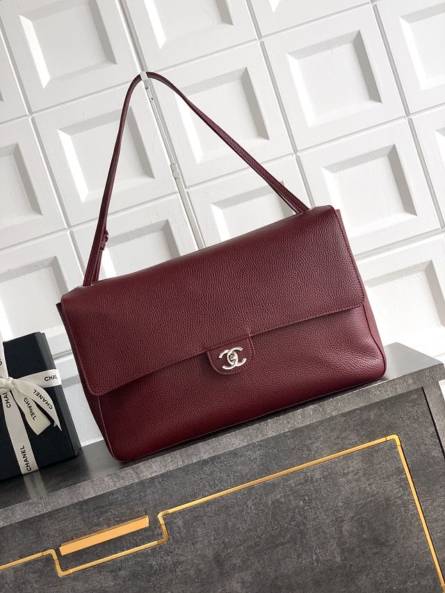 CC grained calfskin maxi flap bag AS6233 bordeaux