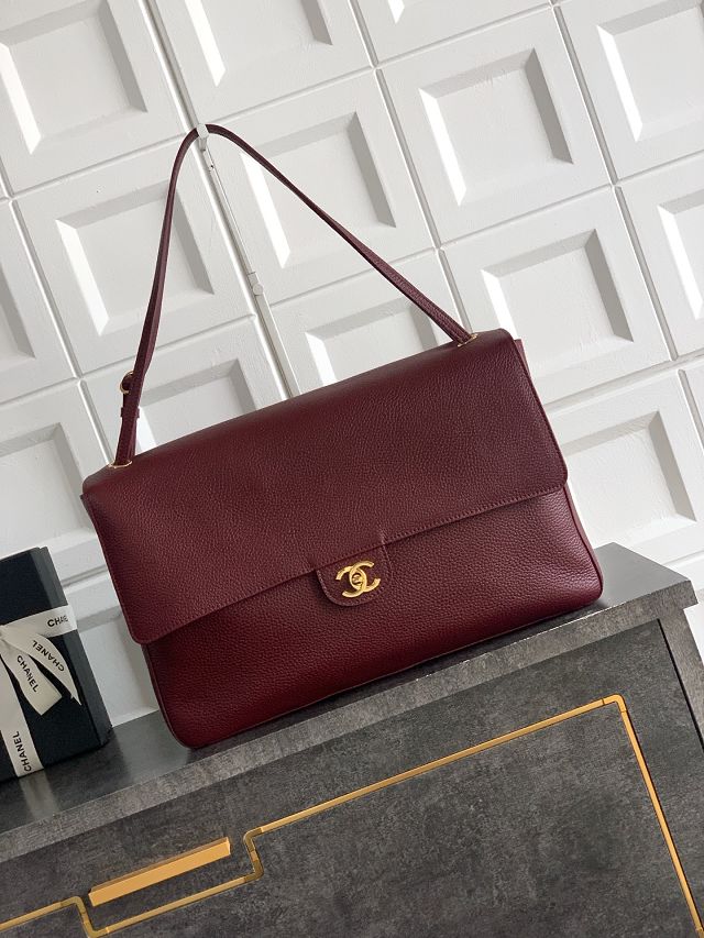 CC grained calfskin maxi flap bag AS6233 bordeaux