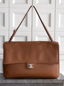 CC grained calfskin maxi flap bag AS6233 brown