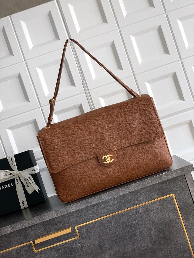 CC grained calfskin maxi flap bag AS6233 brown
