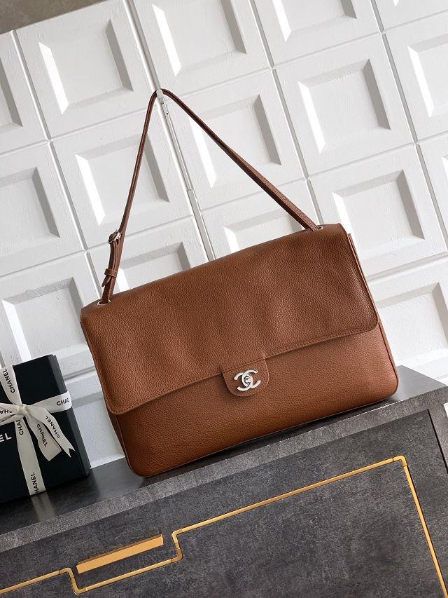 CC grained calfskin maxi flap bag AS6233 brown