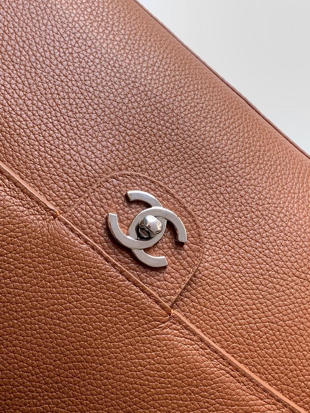 CC grained calfskin maxi flap bag AS6233 brown