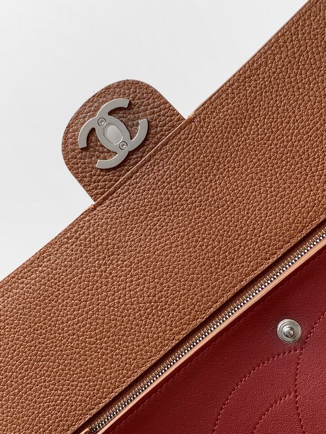 CC grained calfskin maxi flap bag AS6233 brown