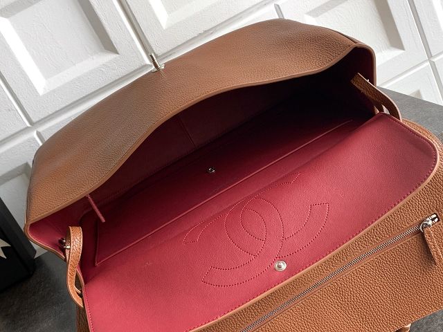 CC grained calfskin maxi flap bag AS6233 brown