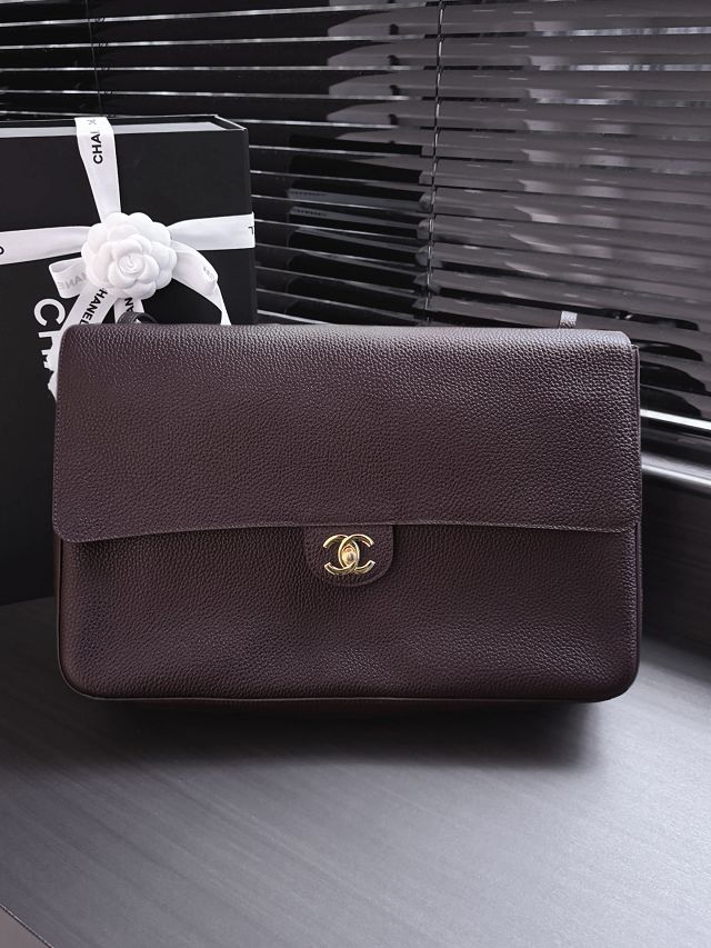 CC grained calfskin maxi flap bag AS6233 dark brown