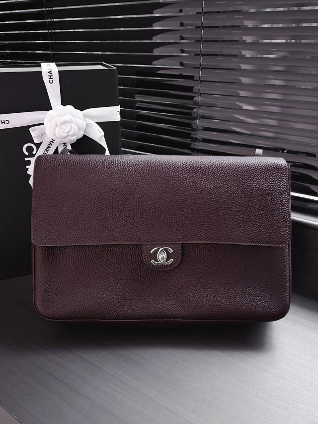 CC grained calfskin maxi flap bag AS6233 dark brown