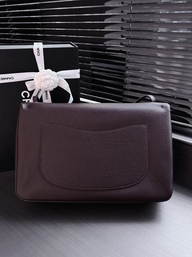 CC grained calfskin maxi flap bag AS6233 dark brown