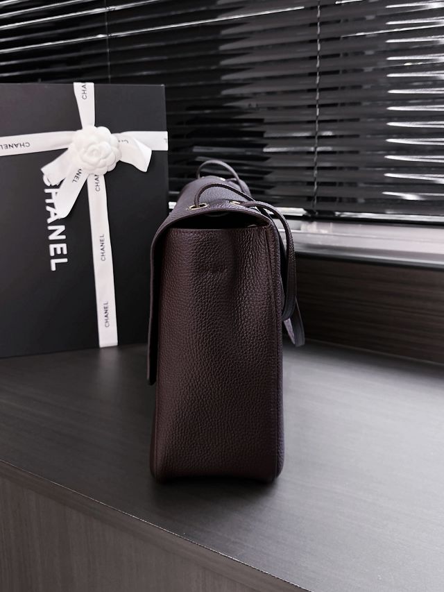 CC grained calfskin maxi flap bag AS6233 dark brown