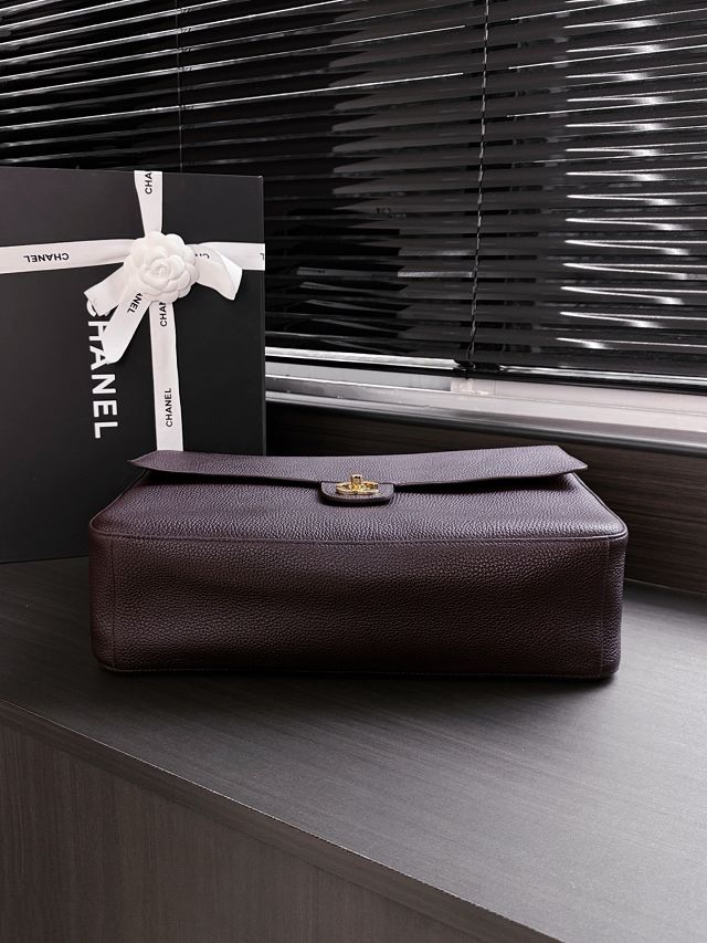 CC grained calfskin maxi flap bag AS6233 dark brown