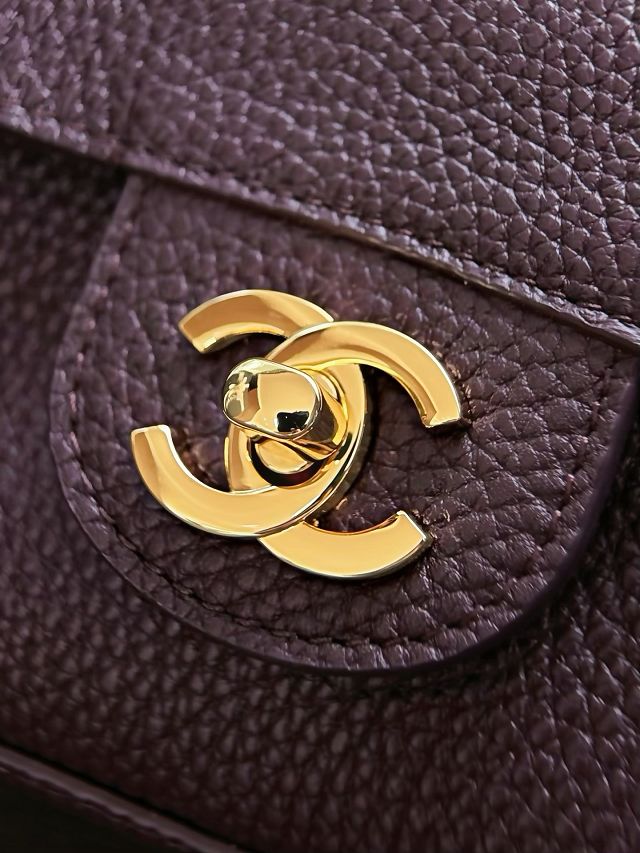 CC grained calfskin maxi flap bag AS6233 dark brown