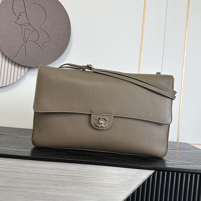 CC grained calfskin maxi flap bag AS6233 dark khaki