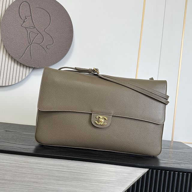 CC grained calfskin maxi flap bag AS6233 dark khaki