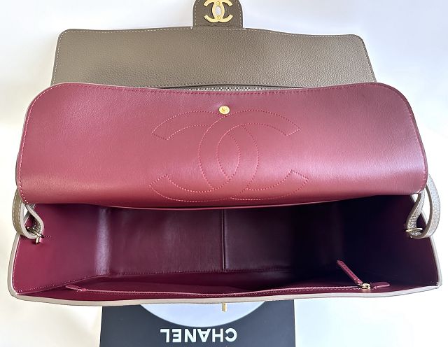 CC grained calfskin maxi flap bag AS6233 dark khaki