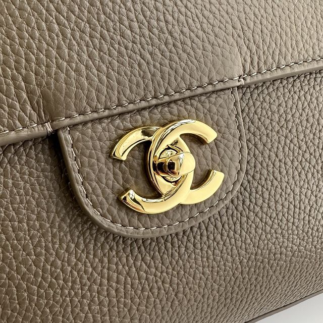 CC grained calfskin maxi flap bag AS6233 dark khaki