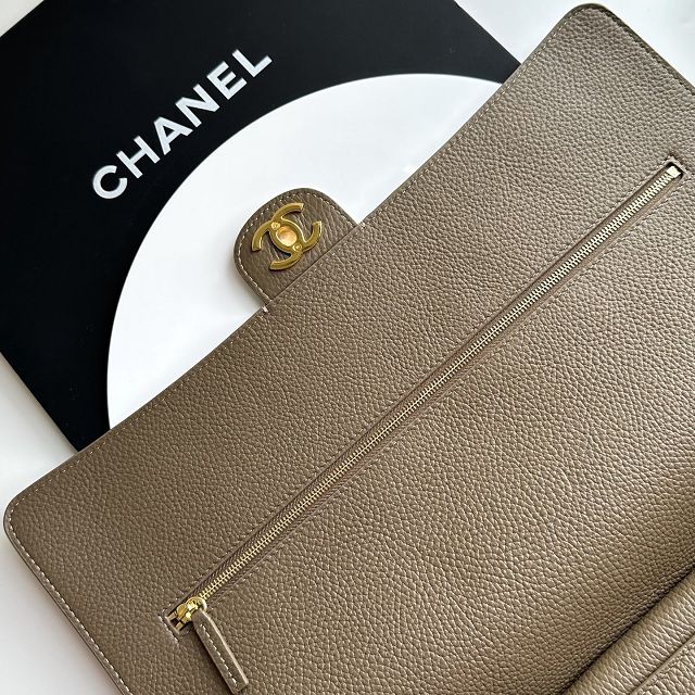 CC grained calfskin maxi flap bag AS6233 dark khaki