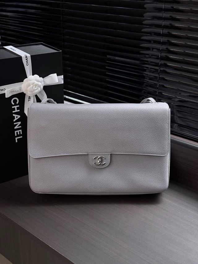 CC grained calfskin maxi flap bag AS6233 light blue